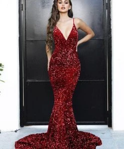 Portia And Scarlett - PS21235 V Neck Open Back Bedazzled Dress