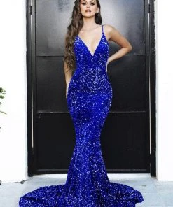 Portia And Scarlett - PS21235 V Neck Open Back Bedazzled Dress