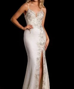 Portia And Scarlett - PS21237 Beaded Backless High Slit Gown