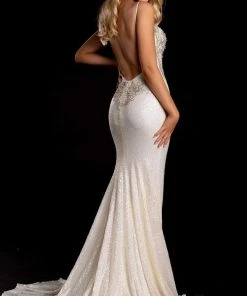 Portia And Scarlett - PS21237 Beaded Backless High Slit Gown