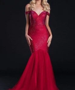 Portia And Scarlett - PS21251 Off Shoulder Glittered Trumpet Gown