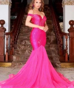 Portia And Scarlett - PS21251 Off Shoulder Glittered Trumpet Gown 25 Portia And Scarlett - PS21251 Off Shoulder Glittered Trumpet Gown