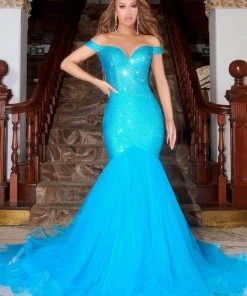 Portia And Scarlett - PS21251 Off Shoulder Glittered Trumpet Gown 26 Portia And Scarlett - PS21251 Off Shoulder Glittered Trumpet Gown