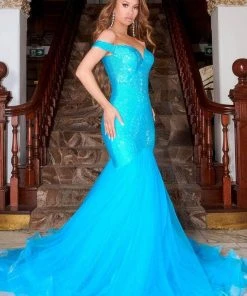 Portia And Scarlett - PS21251 Off Shoulder Glittered Trumpet Gown 28 Portia And Scarlett - PS21251 Off Shoulder Glittered Trumpet Gown