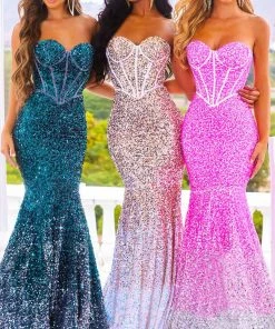 Portia And Scarlett - Ps22346 Strapless Ombre Sequin Gown