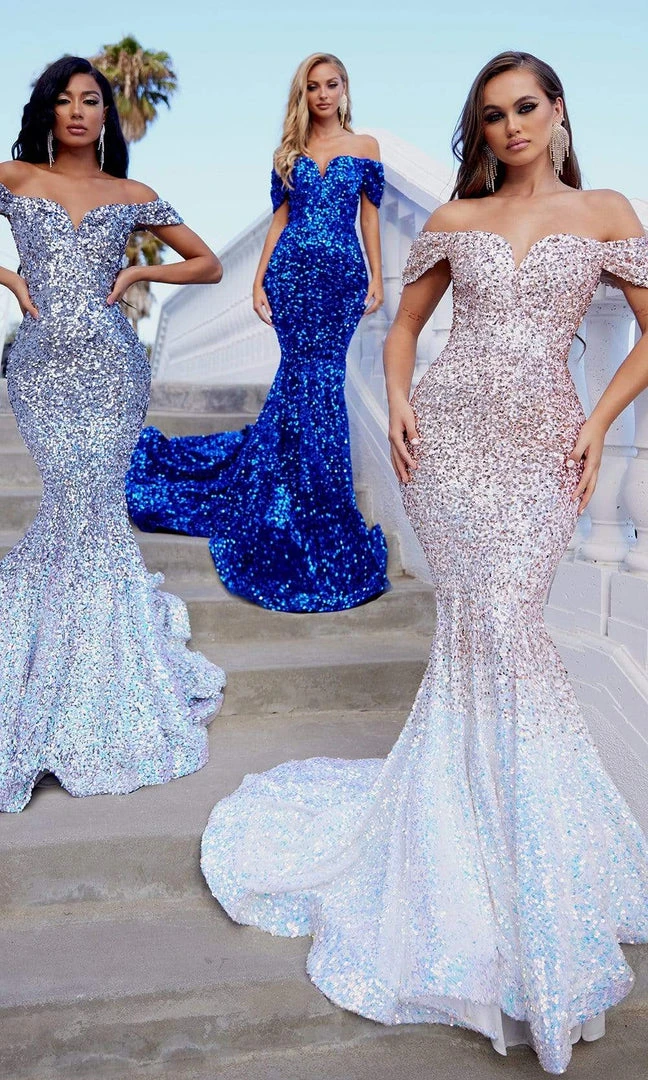 Portia And Scarlett - Ps22353 Draped Off Shoulder Sequin Gown 3 Portia And Scarlett - Ps22353 Draped Off Shoulder Sequin Gown