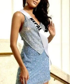 Portia And Scarlett PS22484C - Overlaid Neck Cocktail Dress