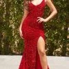 Portia And Scarlett - Ps22711 V Neck Slit Beaded Long Gown