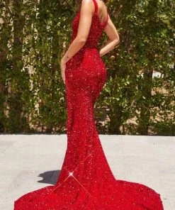 Portia And Scarlett - Ps22711 V Neck Slit Beaded Long Gown