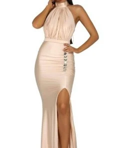 Portia And Scarlett - PS5007 Ruched Halter Evening Dress 14 Portia And Scarlett - PS5007 Ruched Halter Evening Dress