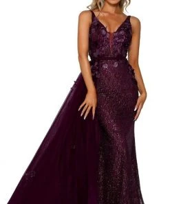 Portia And Scarlett - PS6014 Glitter Gown With Tulle Overskirt