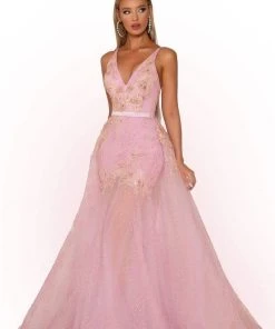 Portia And Scarlett - PS6016S Embroidered V-Neck Dress With Overskirt