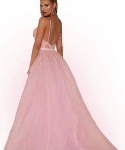 Portia And Scarlett - PS6016S Embroidered V-Neck Dress With Overskirt