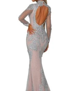 Portia And Scarlett - PS6024 Glittering Long Sleeve Trumpet Gown