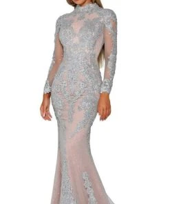 Portia And Scarlett - PS6024 Glittering Long Sleeve Trumpet Gown