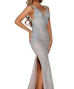 Portia And Scarlett - PS6073 Metallic Appliqued Geometric Motif Gown