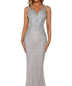 Portia And Scarlett - PS6073 Metallic Appliqued Geometric Motif Gown