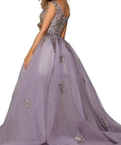 Portia And Scarlett - PS6094 Cap Sleeve Overskirt Prom Dress