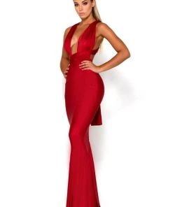 Portia And Scarlett PS6110 - Plunging Neck Sheath Formal Dress