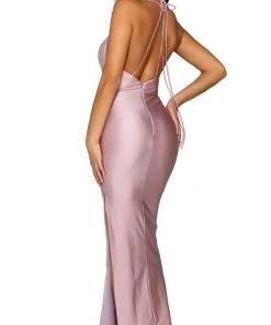 Portia And Scarlett - PS6395 Plunging Neck String Back Evening Dress