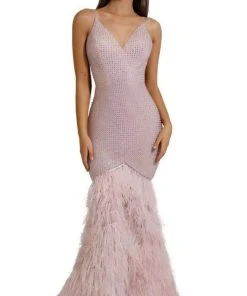 Portia And Scarlett - PS6826 V Neck Feathered Dress