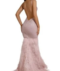 Portia And Scarlett - PS6826 V Neck Feathered Dress