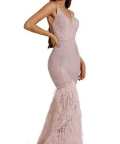 Portia And Scarlett - PS6826 V Neck Feathered Dress 15 Portia And Scarlett - PS6826 V Neck Feathered Dress