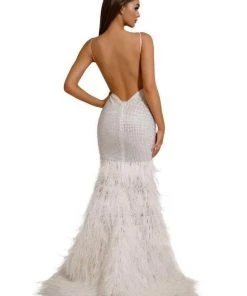 Portia And Scarlett - PS6826 V Neck Feathered Dress 17 Portia And Scarlett - PS6826 V Neck Feathered Dress