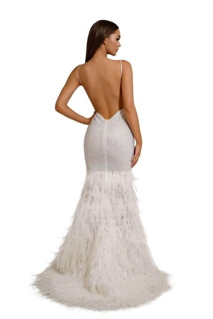 Portia And Scarlett - PS6826 V Neck Feathered Dress 7 Portia And Scarlett - PS6826 V Neck Feathered Dress