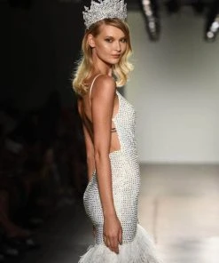 Portia And Scarlett - PS6826 V Neck Feathered Dress 19 Portia And Scarlett - PS6826 V Neck Feathered Dress