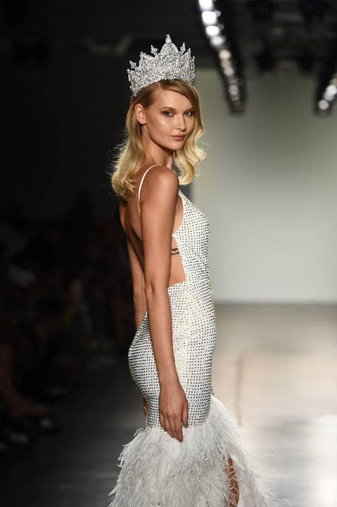 Portia And Scarlett - PS6826 V Neck Feathered Dress 9 Portia And Scarlett - PS6826 V Neck Feathered Dress