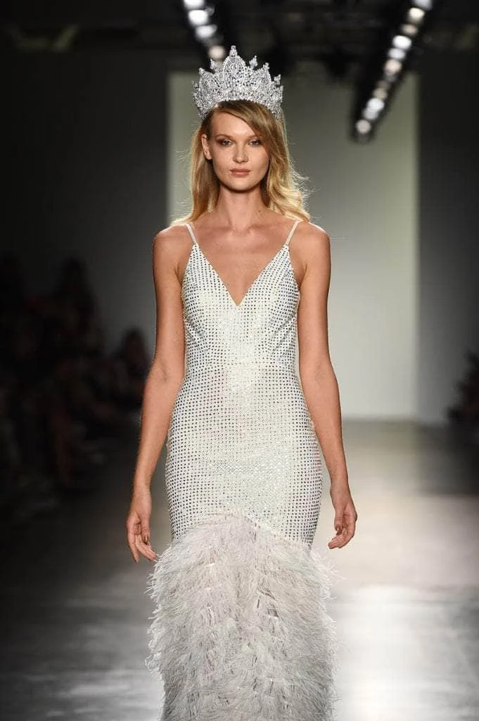 Portia And Scarlett - PS6826 V Neck Feathered Dress 8 Portia And Scarlett - PS6826 V Neck Feathered Dress