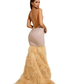 Portia And Scarlett - PS6826 V Neck Feathered Dress 21 Portia And Scarlett - PS6826 V Neck Feathered Dress