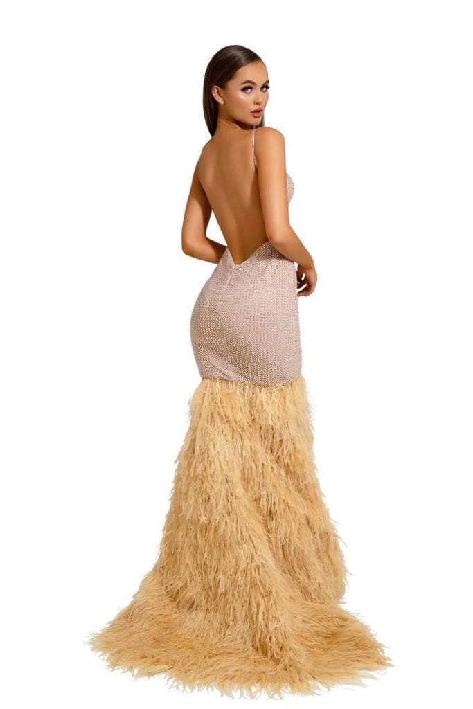Portia And Scarlett - PS6826 V Neck Feathered Dress 11 Portia And Scarlett - PS6826 V Neck Feathered Dress