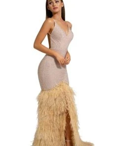 Portia And Scarlett - PS6826 V Neck Feathered Dress 22 Portia And Scarlett - PS6826 V Neck Feathered Dress