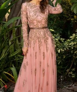 Primavera Couture - 11053 Bateau Neckline Long Sleeve Fully Embellished Dress