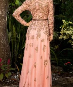 Primavera Couture - 11053 Bateau Neckline Long Sleeve Fully Embellished Dress