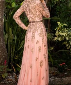 Primavera Couture - 11053 Bateau Neckline Long Sleeve Fully Embellished Dress