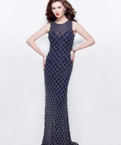 Primavera Couture - 1992 Sleeveless Illusion Jewel Sheath Dress