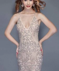 Primavera Couture - 3138 Bejeweled Plunging V-neck Cocktail Dress