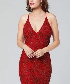 Primavera Couture - 3138 Bejeweled Plunging V-neck Cocktail Dress