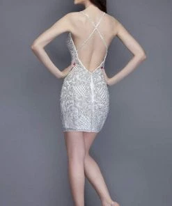 Primavera Couture - 3138 Bejeweled Plunging V-neck Cocktail Dress