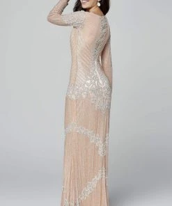 Primavera Couture - 3365 Embellished Long Sleeve V-neck Sheath Dress