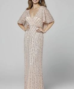 Primavera Couture - 3366 Embellished Plunging V-neck Sheath Dress