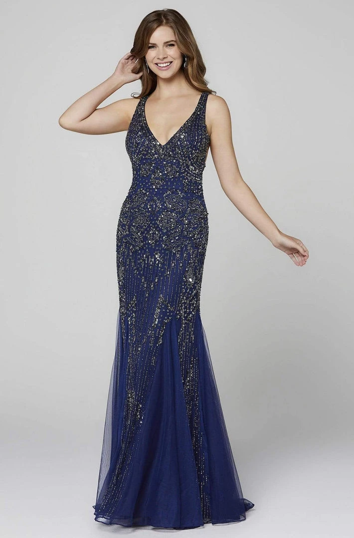 Primavera Couture - 3423 Sequined V-Neck Trumpet Dress 3 Primavera Couture - 3423 Sequined V-Neck Trumpet Dress