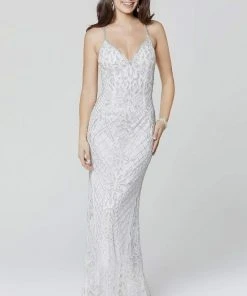 Primavera Couture - 3428 Beaded V-Neck Sheath Dress