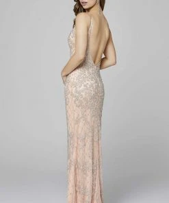 Primavera Couture - 3433 Sequin Plunging V-Neck Sheath Gown