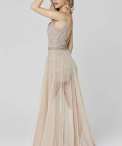 Primavera Couture - 3443 Sequined V-Neck Romper With Overskirt