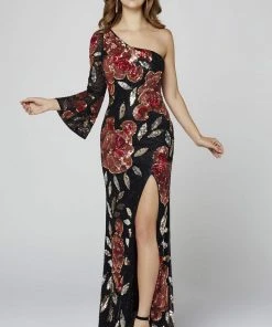 Primavera Couture - 3449 Sequined Asymmetric Fitted Dress