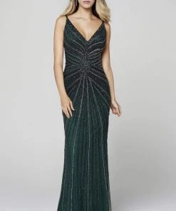 Primavera Couture - 3459 Beaded Plunging V-neck Sheath Dress
